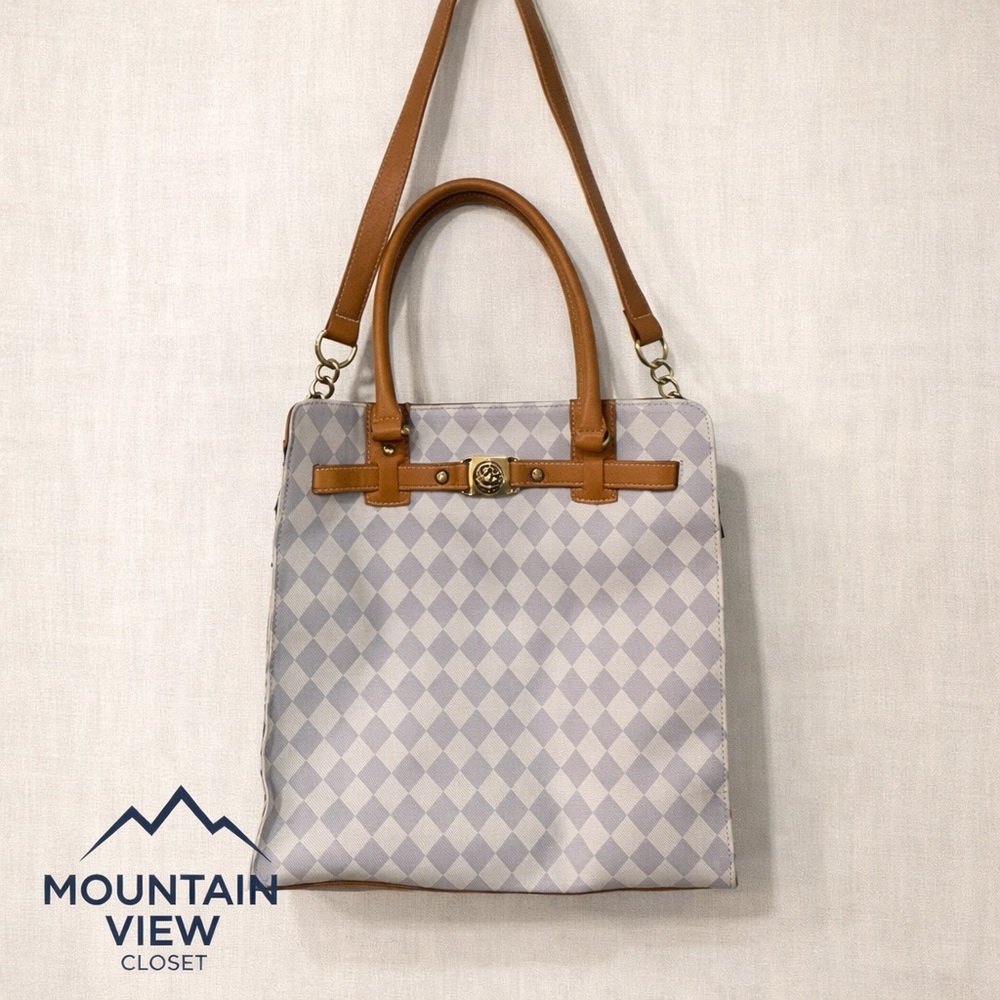 Marc Fisher Checkered Canvas Tote‎ with Vegan Leather Trim